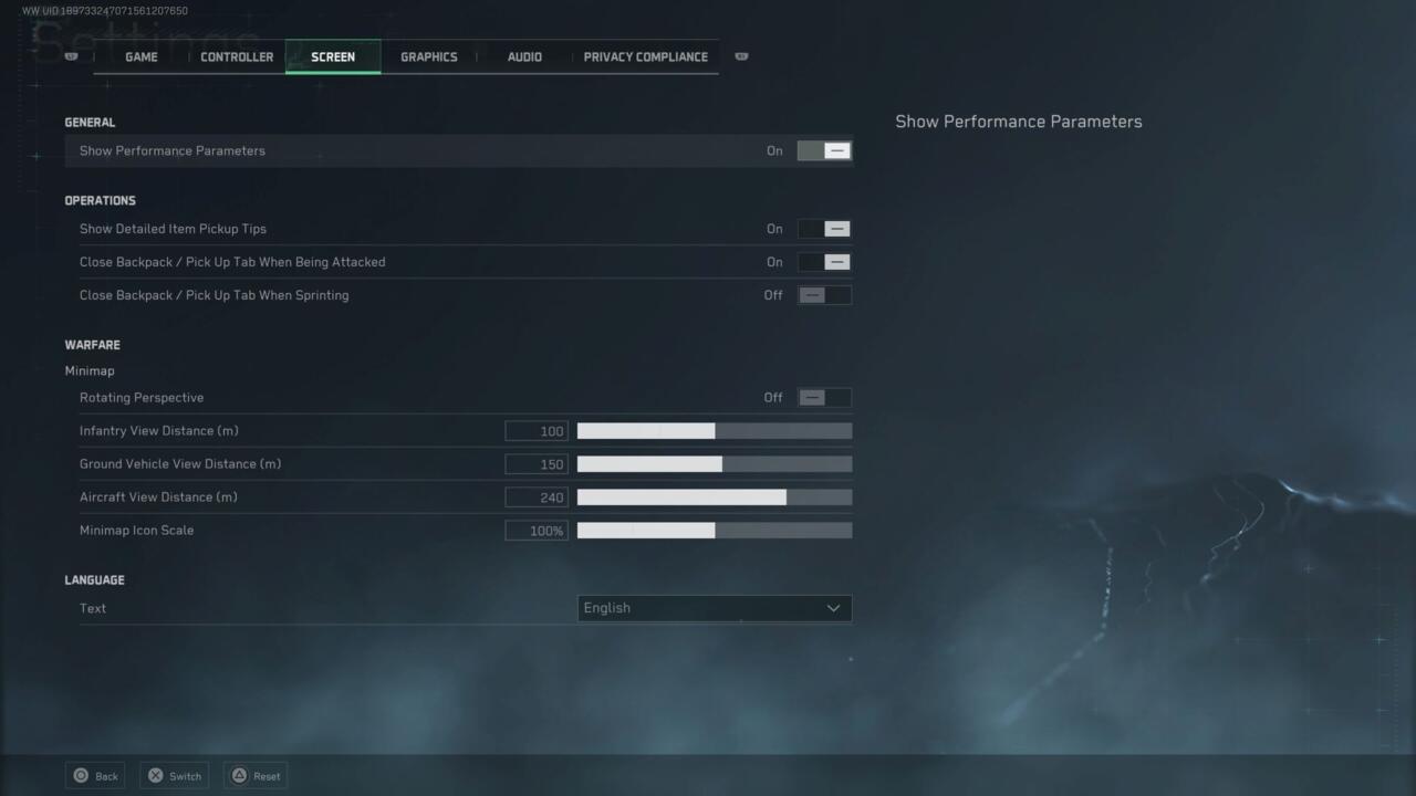 Screen settings