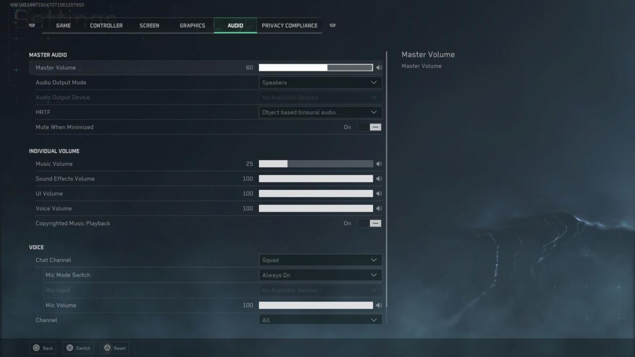 Audio settings