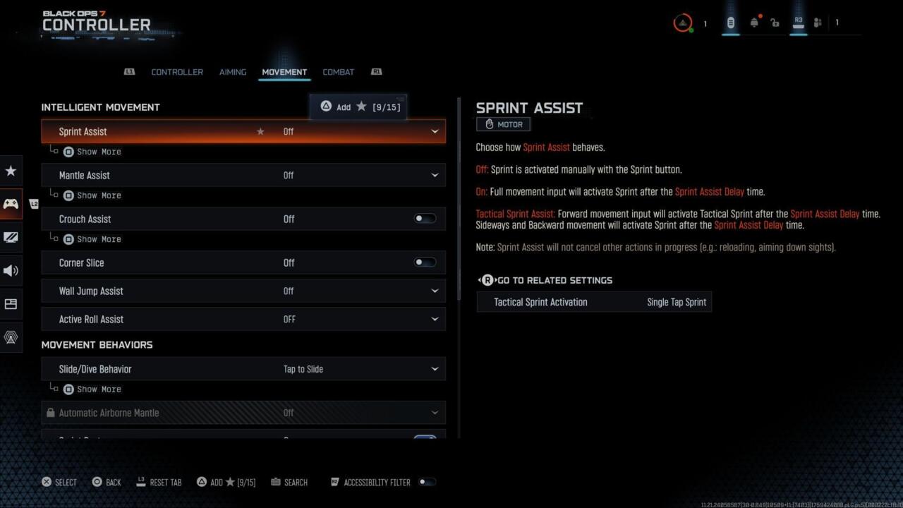 Intelligent movement settings